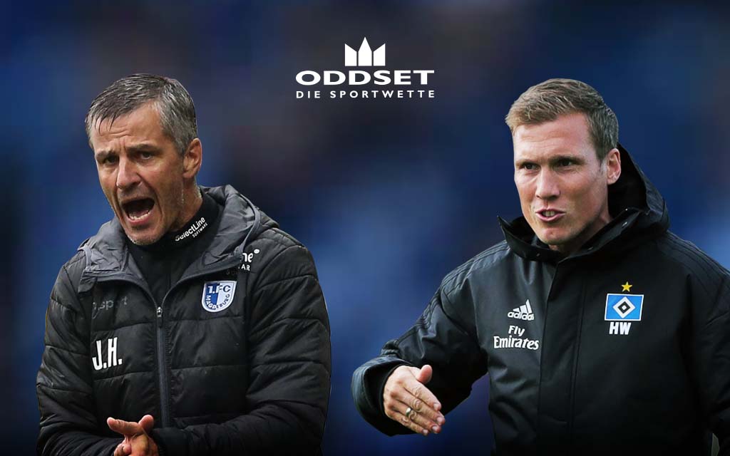Trainer: Härtel (l.) vom 1. FC Magdeburg und Wolf vom HSV